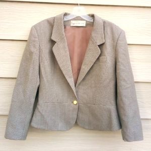 Vintage Evan Picone blazer, 100% worsted wool, grey/white, EUC